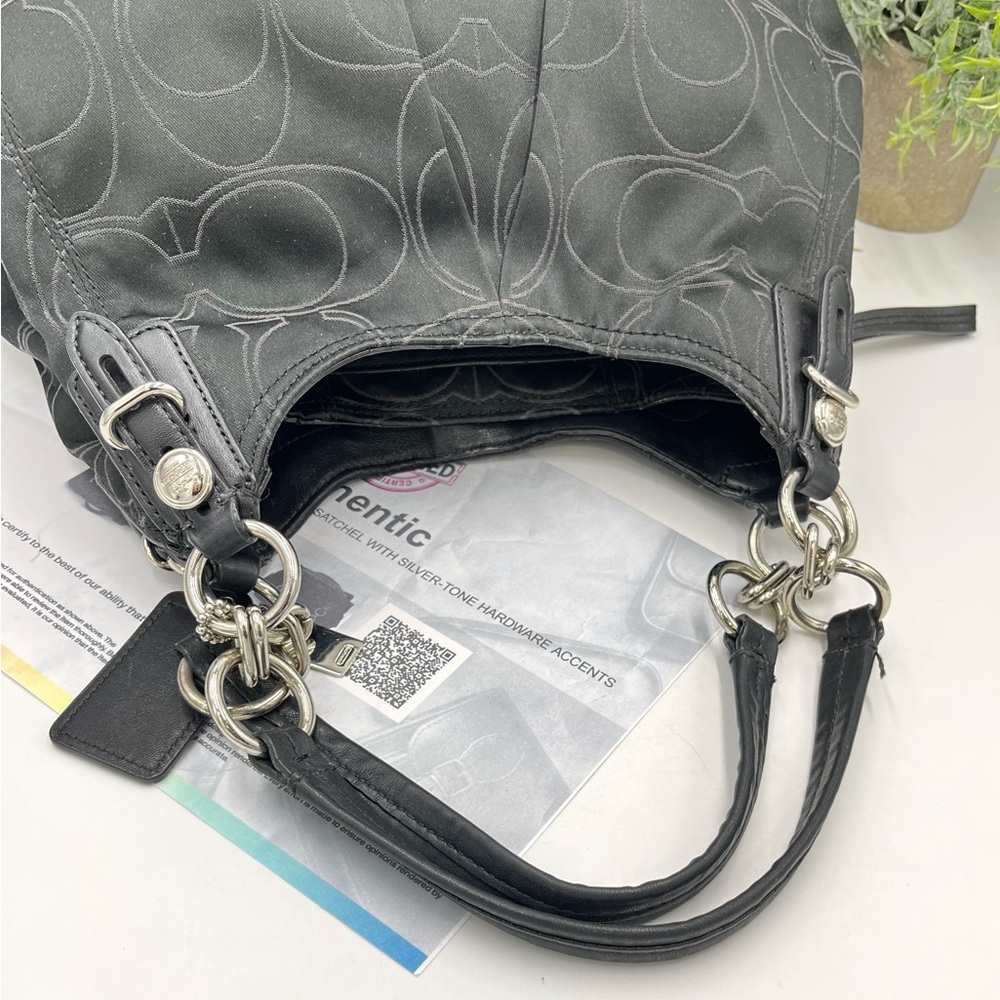Coach Large Black Signature Maggie Mia Shoulder Bag Handbag Hobo Bag #16153 - Picture 5 of 16